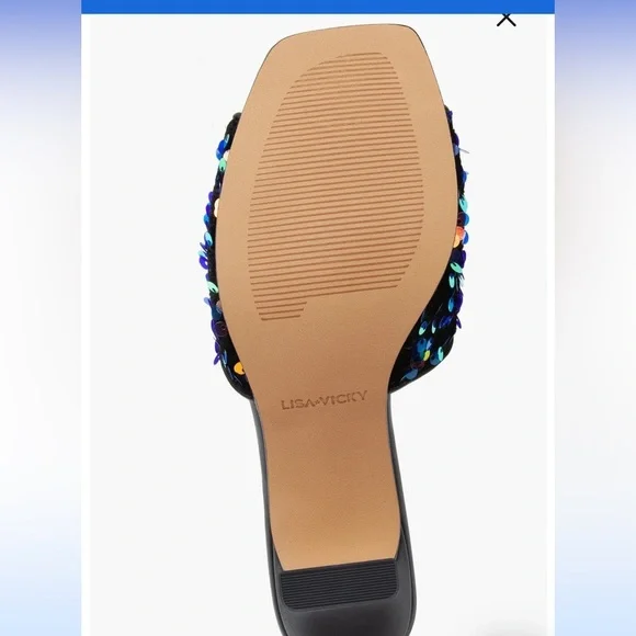 Nordstrom Lisa Vicky "Pretty" slide on sandal, multicolor sequin size 7 NIB - Picture 2 of 5